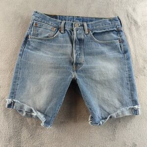 Levis 501 Jean Shorts Mens 31 Blue Light Wash Faded Button Fly Denim Cotton CT